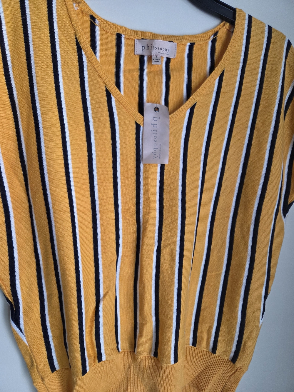 philosophy Striped Yellow V-Neck Knit Top